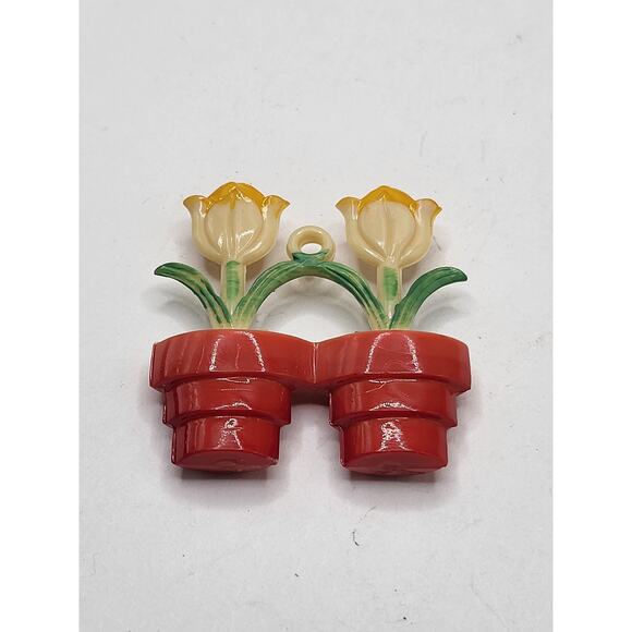 Vintage Tulip Flowerpot Pendant Charm Yellow Flowers Retro Plastic 1.5 Inch - Picture 4 of 4